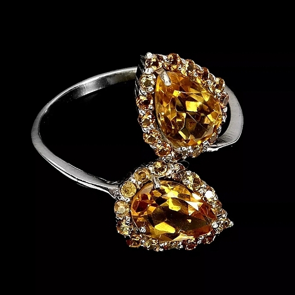 925 Sterling Silver Ring Sz 8.75 with Natural Citrine 9x6mm & Sapphire Gemstone - Picture 4 of 9